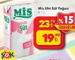 MİS UHT SÜT YAĞSIZ 1 L